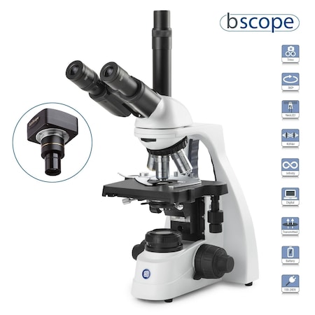 BScope 40X-1000X Trinocular Compound Microscope W/ 10MP USB 2 Digital Camera & Plan IOS Objectives
